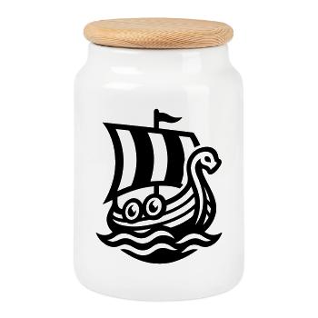 Bateau Dragon Viking - Boîte à biscuits avec couvercle en bois - blanc - Devant