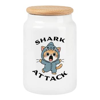 Shark Attack - Cookie Jar with Wooden Lid - white - Front