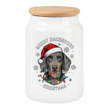 Teckel Noël Noël Drôle Mignon - Boîte à biscuits avec couvercle en bois - blanc - Devant