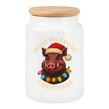 Chasse aux cadeaux de Noël pour chasseurs de sanglier sauvages - Boîte à biscuits avec couvercle en bois - blanc - Devant