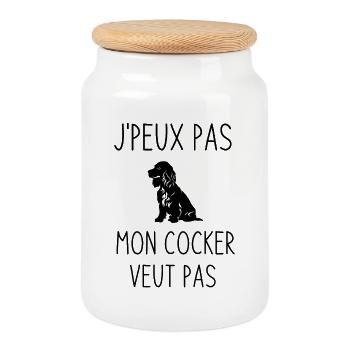 Je peux pas mon chien cocker veut pas  - Boîte à biscuits avec couvercle en bois - blanc - Devant