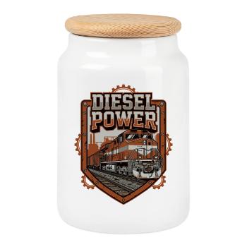 Freight Train Industrial Locomotive - Cookie Jar with Wooden Lid - white - Front