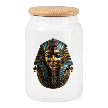 Masque du pharaon Atum en ornement bleu doré - Boîte à biscuits avec couvercle en bois - blanc - Devant