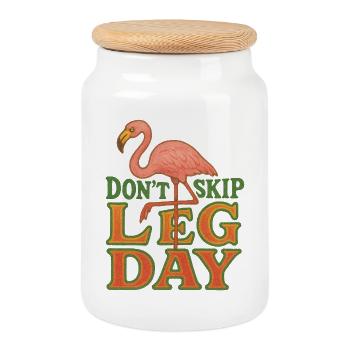 Flamingo Leg Day Retro Tee - Cookie Jar with Wooden Lid - white - Front