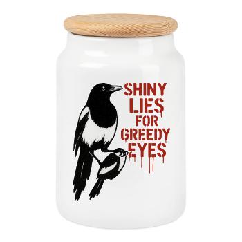 Magpie and Lies: Greedy Eyes - Cookie Jar with Wooden Lid - white - Front
