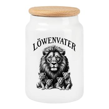 Quatre Papas, Père-Lions, 4 enfants, Papa-Lions, - Boîte à biscuits avec couvercle en bois - blanc - Devant