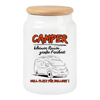 Camping Kastenwagen Wohnmobil Spruch - Keksdose mit Holzdeckel - Weiß - Vorne