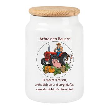 Peinture circulaire de tracteur agricole - Boîte à biscuits avec couvercle en bois - blanc - Devant