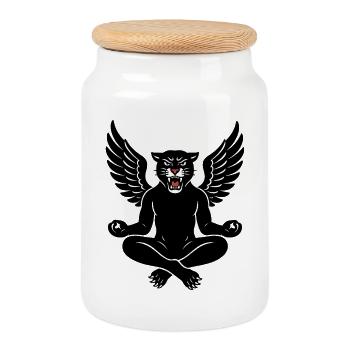 Méditation Zen de la Panthère Ailée - Boîte à biscuits avec couvercle en bois - blanc - Devant