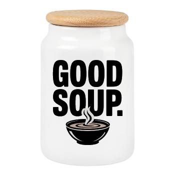 Good Soup Meme Saying for Foodies - Cookie Jar with Wooden Lid - white - Front