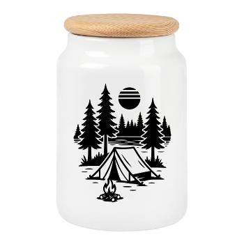 Camping nature sous tente Camping au feu de camp - Boîte à biscuits avec couvercle en bois - blanc - Devant