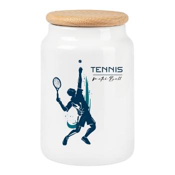 Tennis - Boîte à biscuits avec couvercle en bois - blanc - Devant