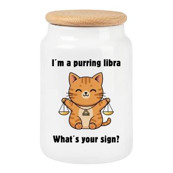 Zodiac sign Libra Cat – Cute Libra Zodiac - Cookie Jar with Wooden Lid - white - Front