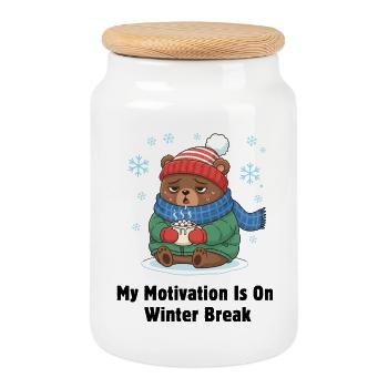 Winter Break Motivation Bär - Keksdose mit Holzdeckel - Weiß - Vorne