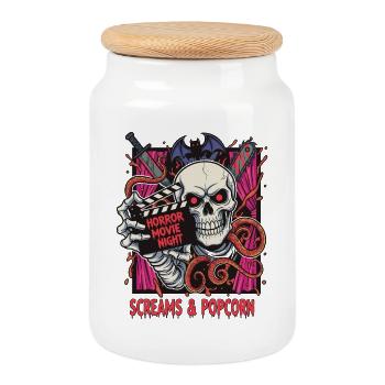 Popcorn du Crâne de la Nuit d’Horreur - Boîte à biscuits avec couvercle en bois - blanc - Devant