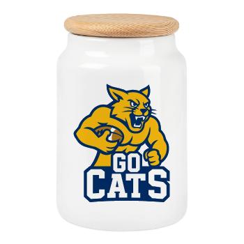 Mascotte de football Wild Cats Design du ventilateur - Boîte à biscuits avec couvercle en bois - blanc - Devant