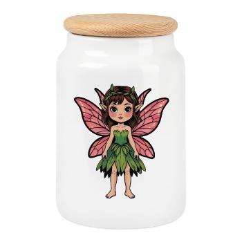 Fée de la Forêt aux Ailes Roses - Boîte à biscuits avec couvercle en bois - blanc - Devant