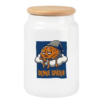 Denke später. - Keksdose mit Holzdeckel - Weiß - Vorne