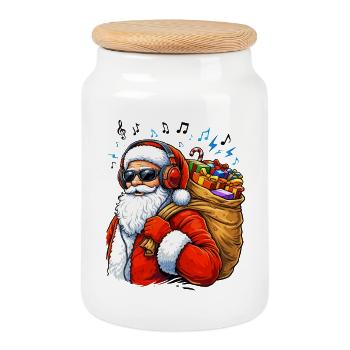 Le Père Noël bat la musique de Noël - Boîte à biscuits avec couvercle en bois - blanc - Devant