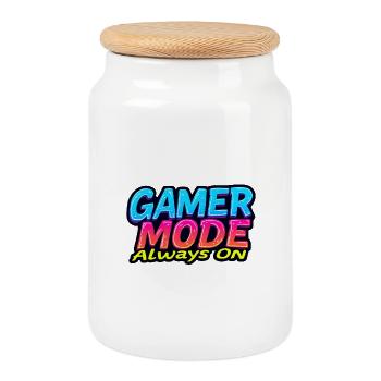 Gamer-Modus immer an - Keksdose mit Holzdeckel - Weiß - Vorne