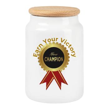 Badge de Champion Premium – Gagnez votre victoire G - Boîte à biscuits avec couvercle en bois - blanc - Devant