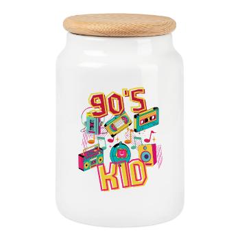 90s Kid – a retro T-shirt for fans of the 90s. - Cookie Jar with Wooden Lid - white - Front
