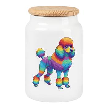 Caniche Coloré Arc-en-ciel Pop Art Aquarelle - Boîte à biscuits avec couvercle en bois - blanc - Devant
