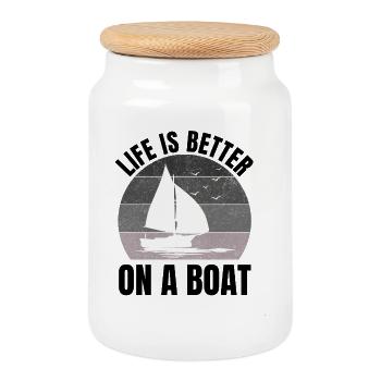Passionnés de bateaux Plaisanciers Voiliers Pêche en voilier - Boîte à biscuits avec couvercle en bois - blanc - Devant