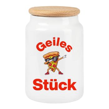 Pièce : Édition Pizza, Foodie, Amateur de la Pizza - Boîte à biscuits avec couvercle en bois - blanc - Devant