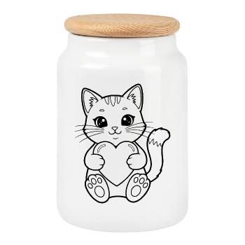 Cat with a heart – for cat lovers & romantics - Cookie Jar with Wooden Lid - white - Front