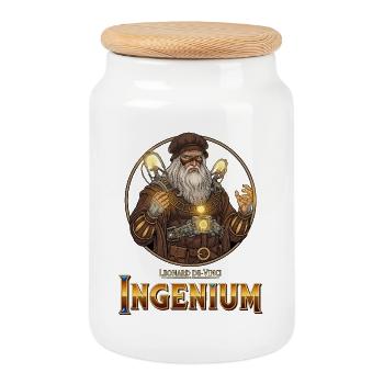 Ingenium Leonardo: Steampunk Sorcerer - Cookie Jar with Wooden Lid - white - Front
