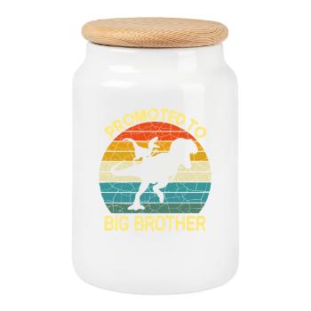Promoted to big brother dinosaur - Cookie Jar with Wooden Lid - white - Front