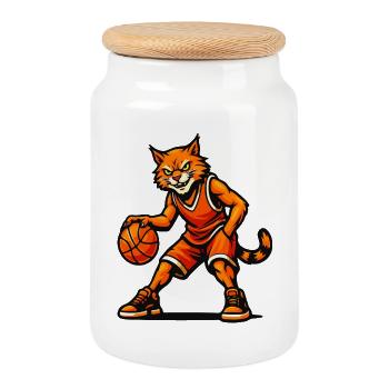 Basketball Cat Blaze - Cookie Jar with Wooden Lid - white - Front