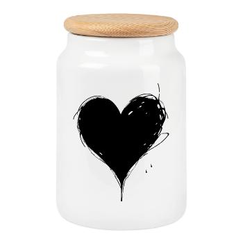 Black Heart, Valentine's Day, Love - Cookie Jar with Wooden Lid - white - Front
