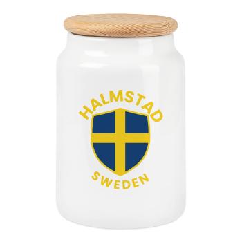 Halmstad Shield Sweden - Cookie Jar with Wooden Lid - white - Front