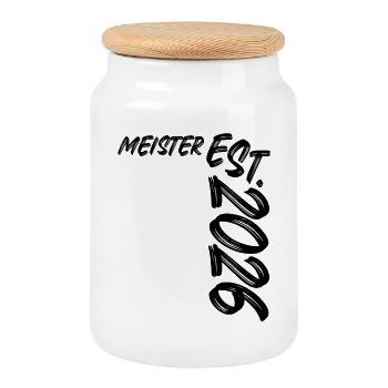 Master est. 2026 - Boîte à biscuits avec couvercle en bois - blanc - Devant