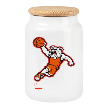 Mascotte du dunk de basketball des Bulldogs - Boîte à biscuits avec couvercle en bois - blanc - Devant