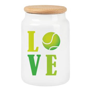 I Love Tennis  - Cookie Jar with Wooden Lid - white - Front