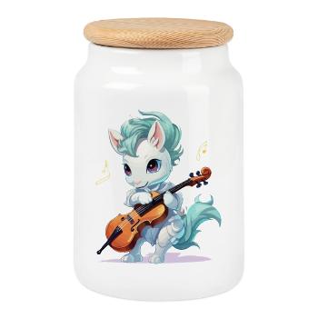 Poney musical au violon - Boîte à biscuits avec couvercle en bois - blanc - Devant