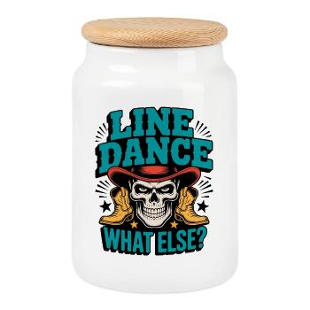 Line Dance Skull with Boots - Cookie Jar with Wooden Lid - white - Front
