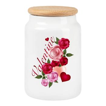 Rose garland with hearts in romantic style - Cookie Jar with Wooden Lid - white - Front
