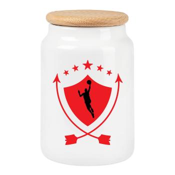 Basket Ball / Basketball / Basktet-Ball / Sport - Boîte à biscuits avec couvercle en bois - blanc - Devant