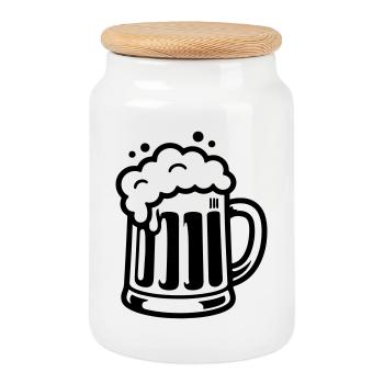 Bierkrug Comic Bier - Keksdose mit Holzdeckel - Weiß - Vorne