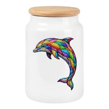 Bunter Mosaik-Delfin Abstraktes Ocean Art Design - Keksdose mit Holzdeckel - Weiß - Vorne