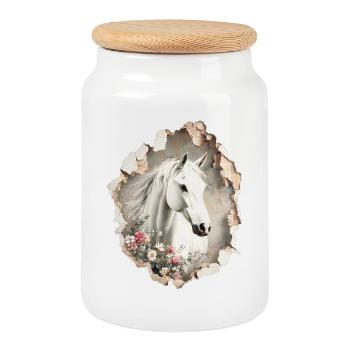 Fleurs de cheval - Boîte à biscuits avec couvercle en bois - blanc - Devant
