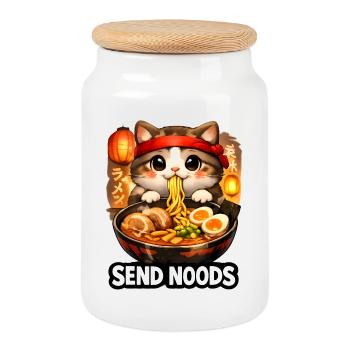 Ramen Cat envoie des nouilles - Boîte à biscuits avec couvercle en bois - blanc - Devant