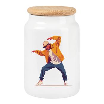 Motif de danse Personne en Breakdance Pose Dancer - Boîte à biscuits avec couvercle en bois - blanc - Devant