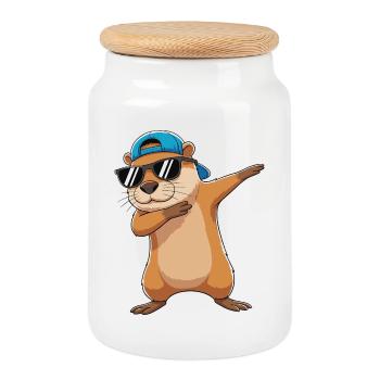 Cool Dabbing Otter Sunglasses Cartoon Art - Cookie Jar with Wooden Lid - white - Front