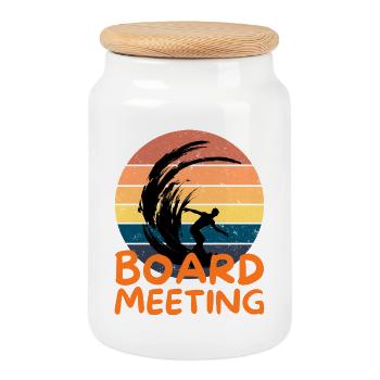 Surfing Board Meeting - Cookie Jar with Wooden Lid - white - Front