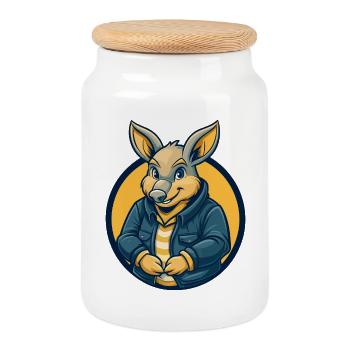 Emblème Logo clipart de la mascotte Kawaii de Aardvark - Boîte à biscuits avec couvercle en bois - blanc - Devant